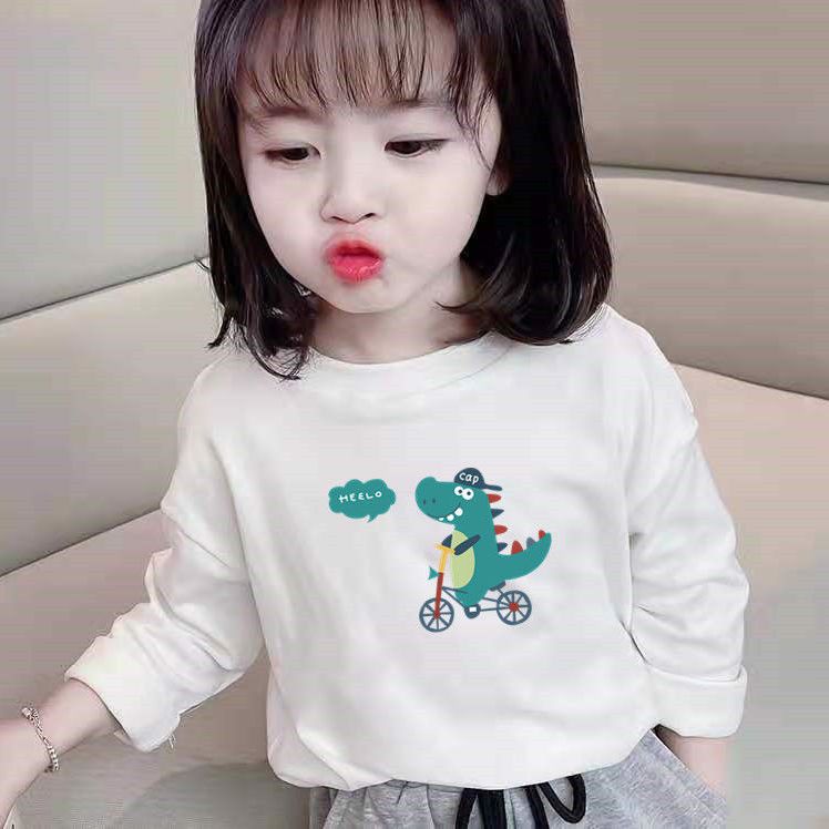 100% cotton children's white long-sleeved t-shirt  spring and autumn new girls' middle and small children's tops baby bottoming shirt