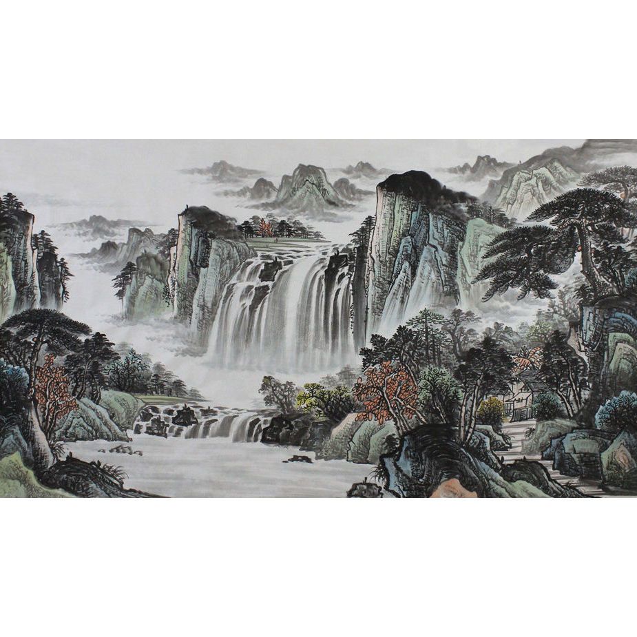 国画山水画 六尺水墨字画 源远流长厅室风水画传统书画未表无框【3月