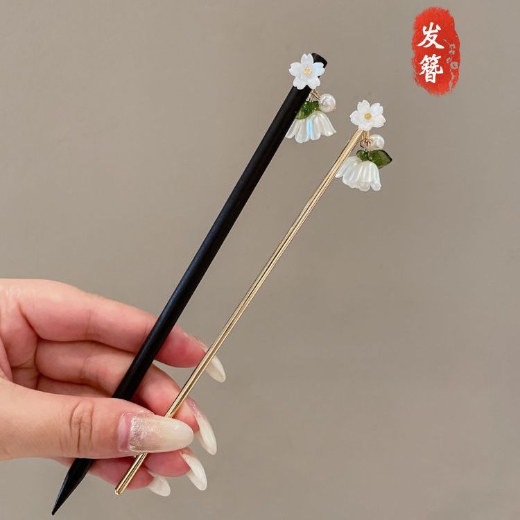 花朵新中式髮釵簪子高級感古風發張木簪盤發女夏天髮簪木質釵子女