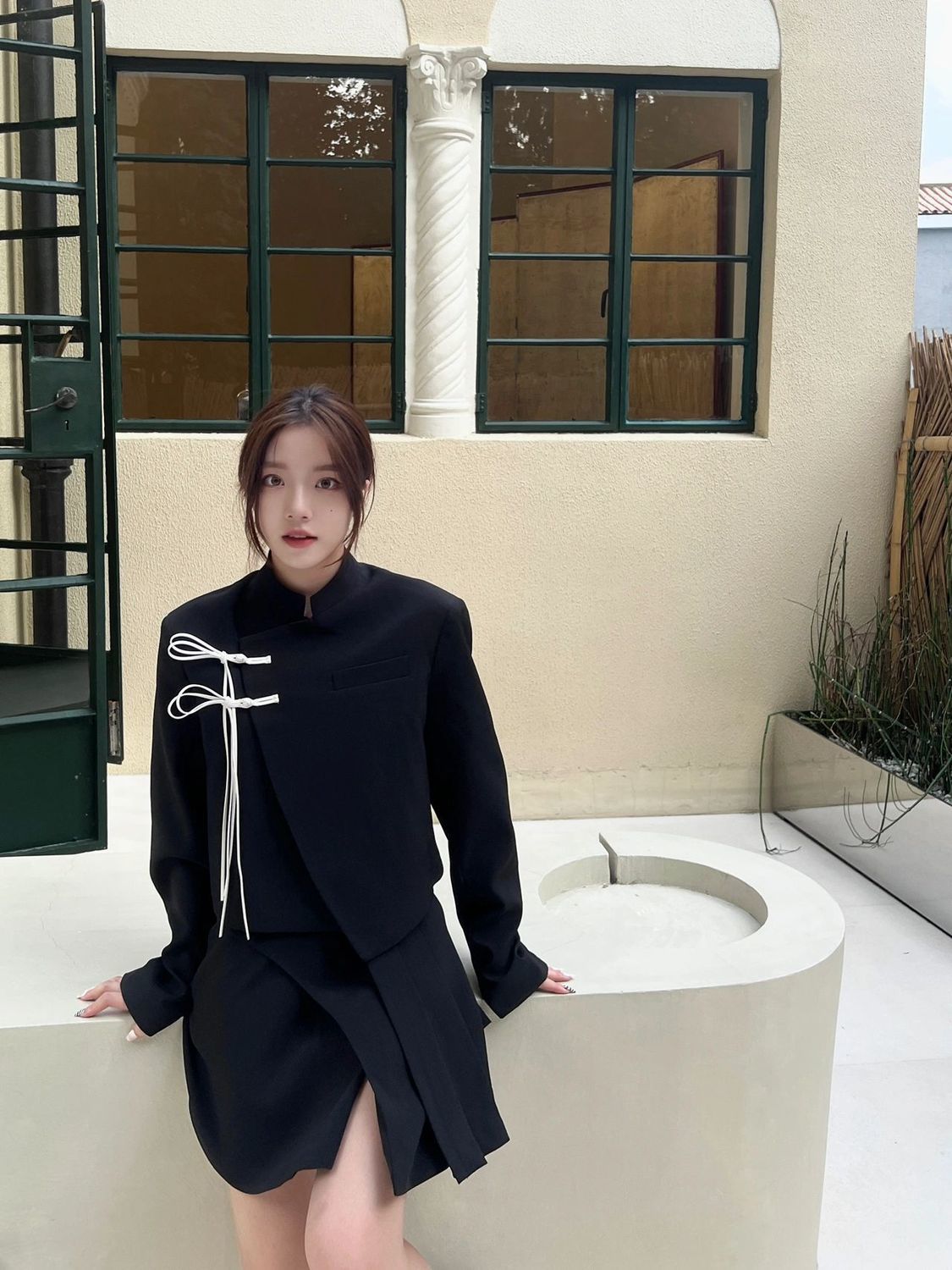 兩件套裝春秋新中式盤扣寬鬆設計感小眾西裝外套女不規則半身裙子