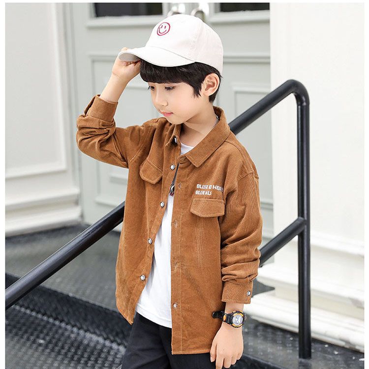 Children's clothing boys' long-sleeved shirts children's spring and autumn clothes corduroy thick shirts Korean style warm tops for big children
