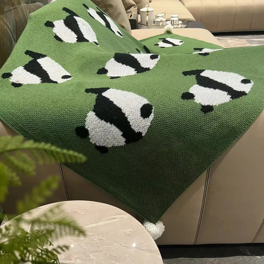 Knitted Panda Nordic Style Sofa Blanket Office Nap Blanket Knitted Casual Blanket Air Conditioning Blanket Bedroom Blanket
