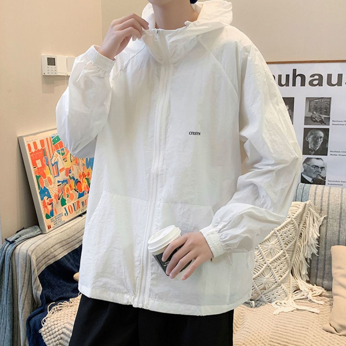 Sun protection clothing men's summer thin section trendy all-match outdoor hooded clothes handsome fishing anti-ultraviolet loose jacket