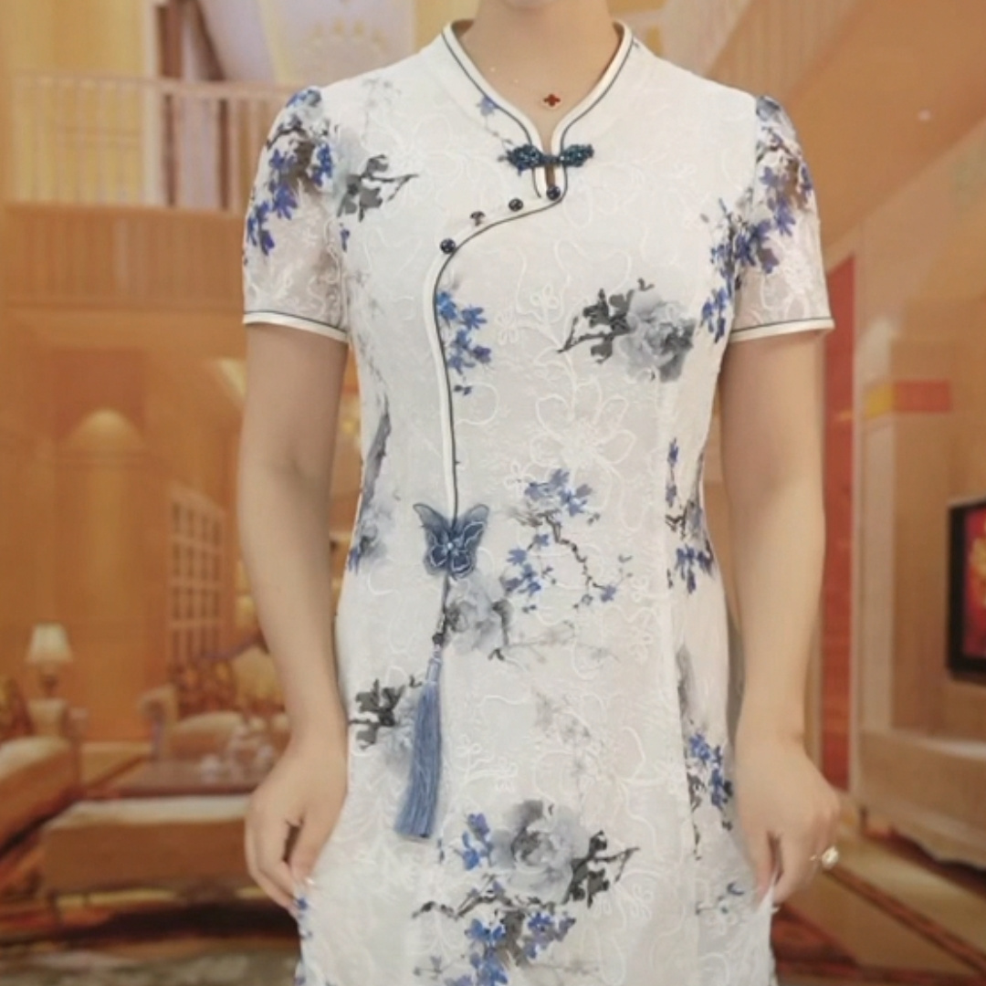 High-grade worsted brocade yarn improved cheongsam skirt 2023 new women's summer retro temperament mid-length skirt