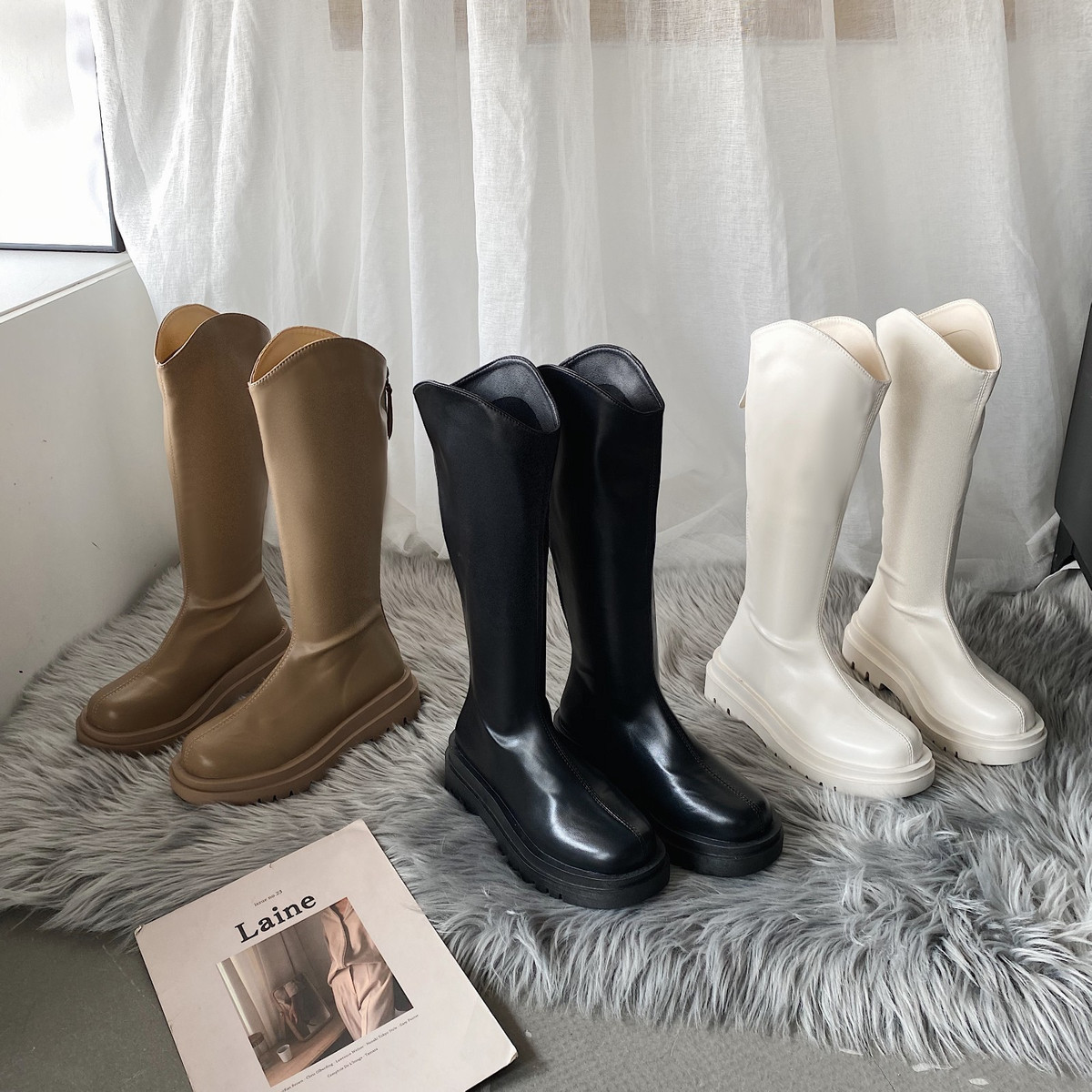 Women's high boots  spring and autumn new Korean version of all-match high boots back zipper thin boots but knee mid-tube boots