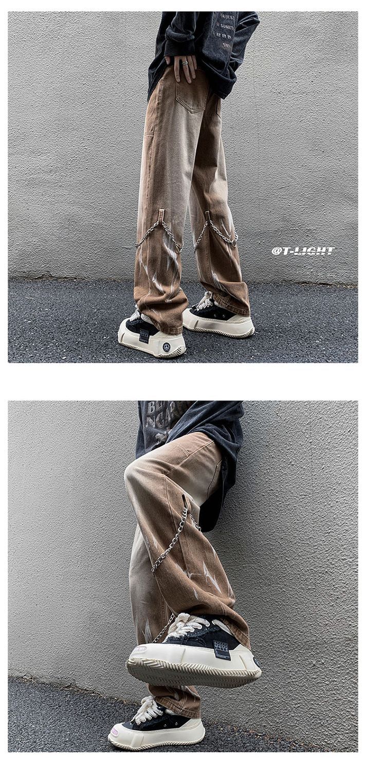 Herren Jeans Loose Fit Gerade Geschnitten Modische Freizeithose_voghion.com
