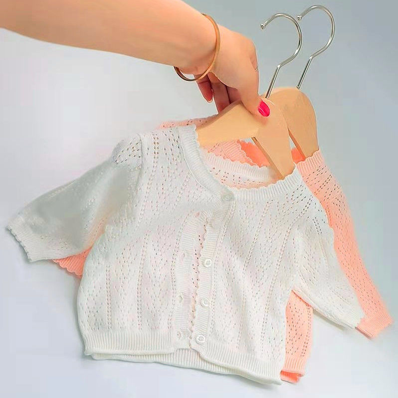 婴儿镂空薄款纯棉空调服夏季中小女童防晒衫宝宝针织开衫毛衣外套