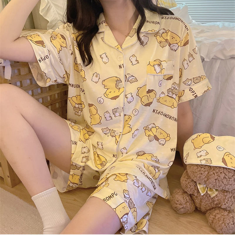 夏季睡衣女ins新款韓版卡通可愛布丁狗薄款可外穿短袖家居服套裝