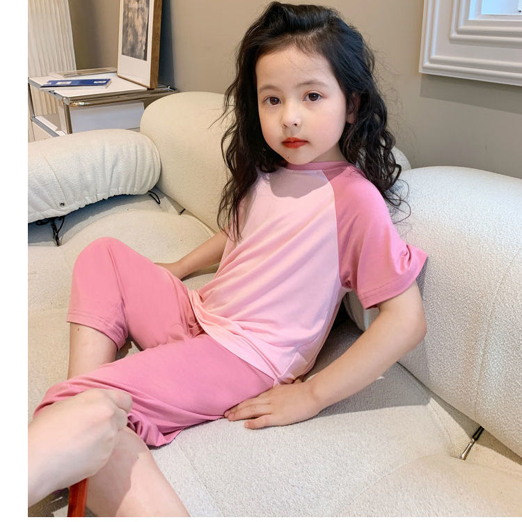Girls summer suit modal pajamas summer thin section children's home clothes small and medium-sized children's treasure tops and shorts two-piece set