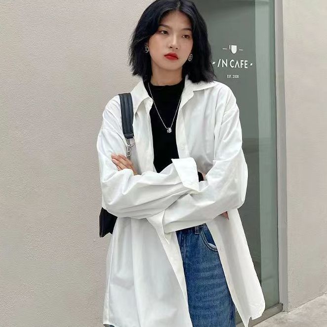 CONGRAZIO長袖白色襯衫女韓系秋裝小個子高級感小眾別致休閒上衣
