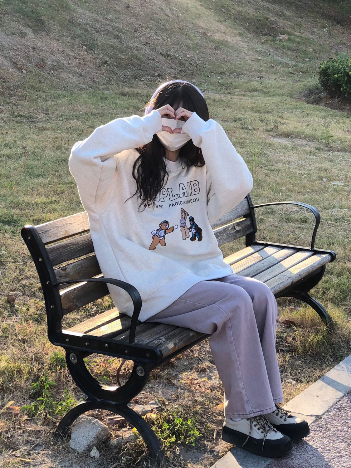 白灰色衛衣女2023春秋新款高級感古着vintage圓領爆款上衣女潮