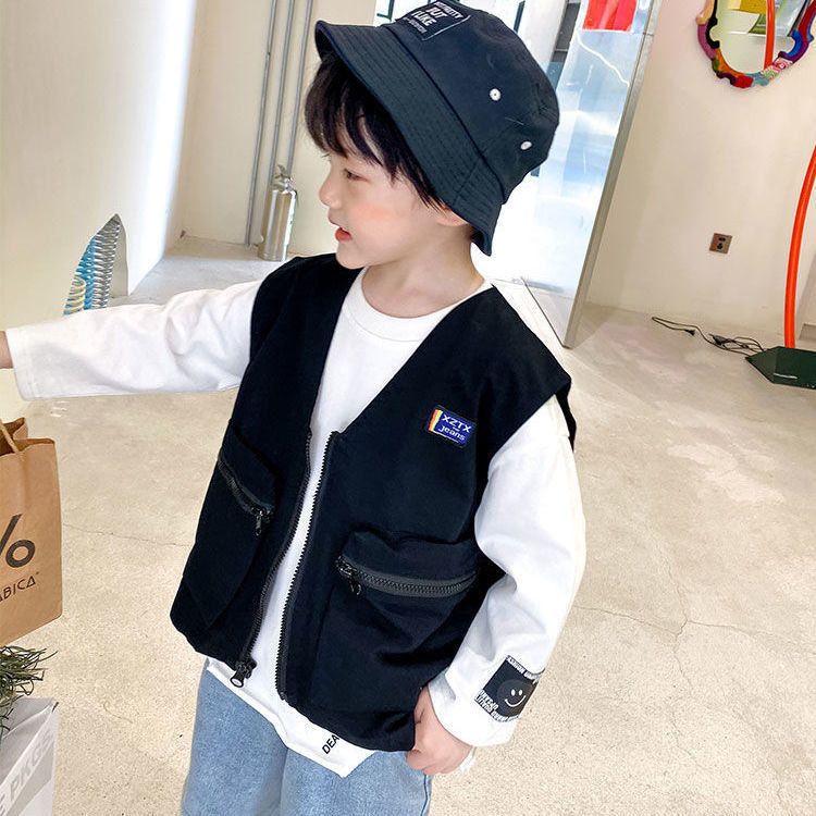 2023 New Boys Workwear Wind Vest Children's Spring and Autumn Wear Outerwear Korean Style Western Style Boy Baby Vest Trend