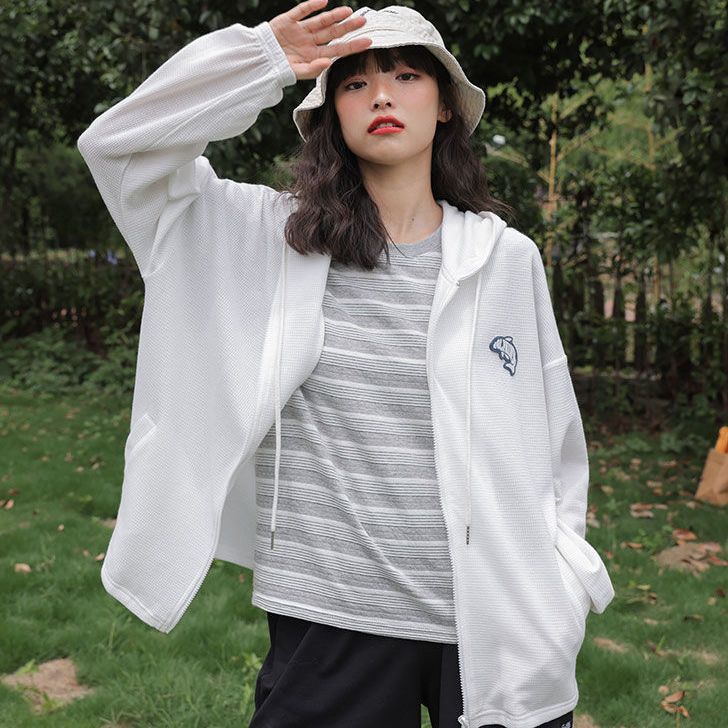[breathable] sunscreen clothes Summer Student Korean version loose zipper sunscreen coat with hat ins autumn thin sweater