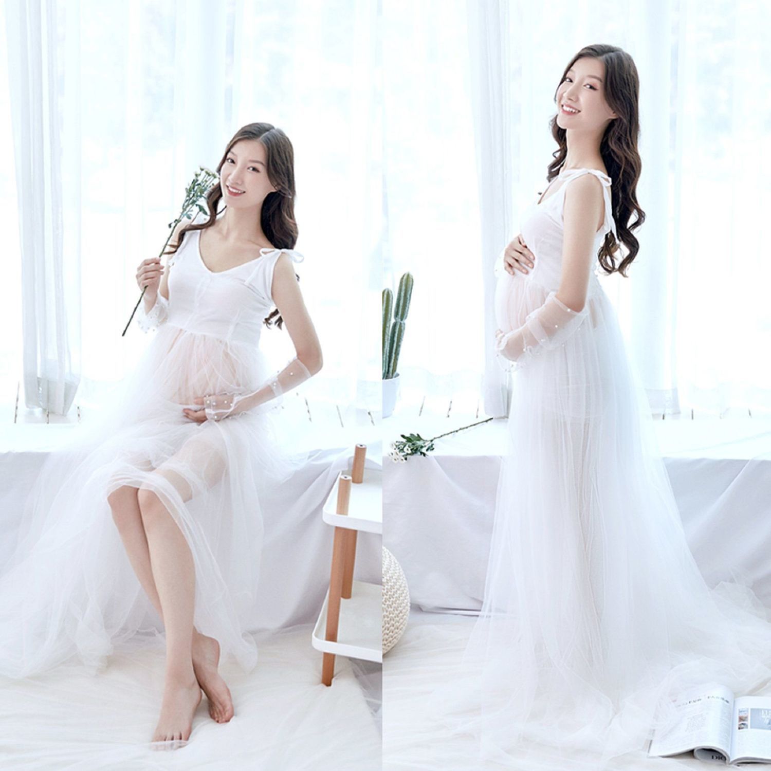 孕妇大肚照服装白纱裙孕妇照服装新款韩版甜美妈咪拍艺术照衣服