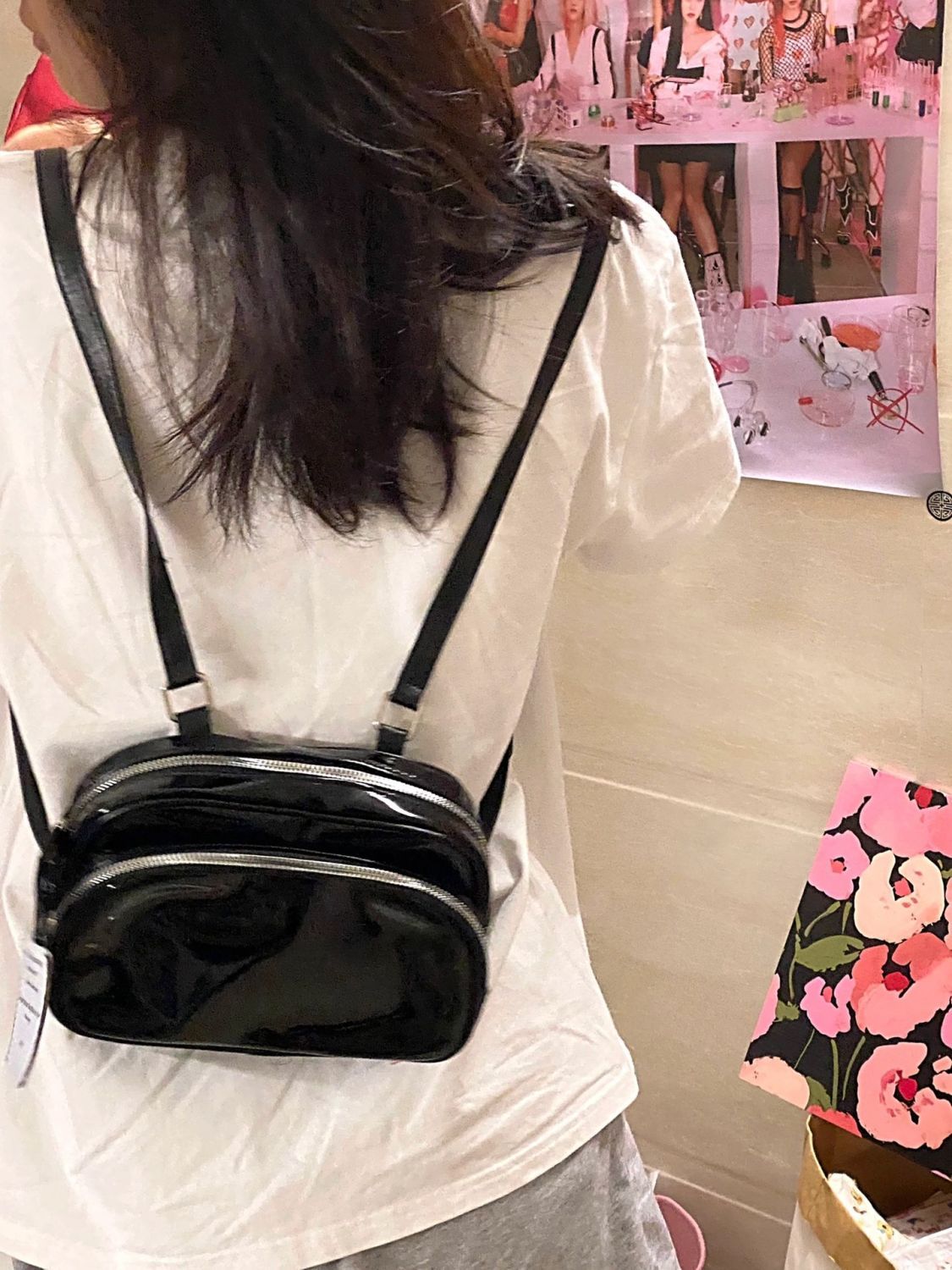 Niche design Korean version of jennie with the same shoulder bag female  new cute and playful black shoulder bag