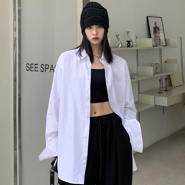 港風秋季女裝白色襯衫女長袖內搭外穿寬鬆大碼高檔襯衣上衣女洋氣