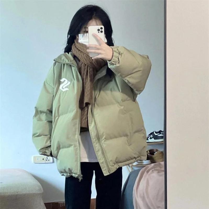 Sweet soft girl retro green thickened warm bread coat cotton coat female student loose winter cotton coat