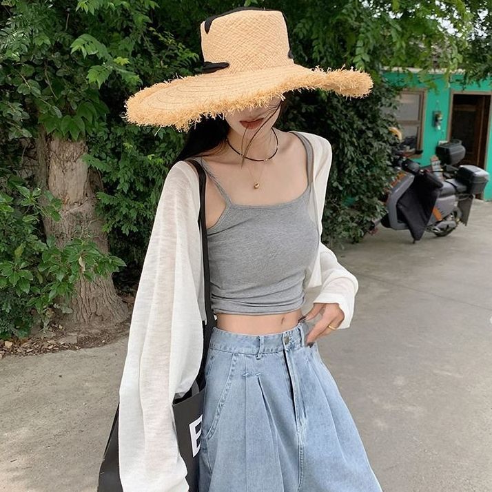 薄款針織防曬開衫女夏季小坎肩短款披肩上衣外套配吊帶裙外搭罩衫