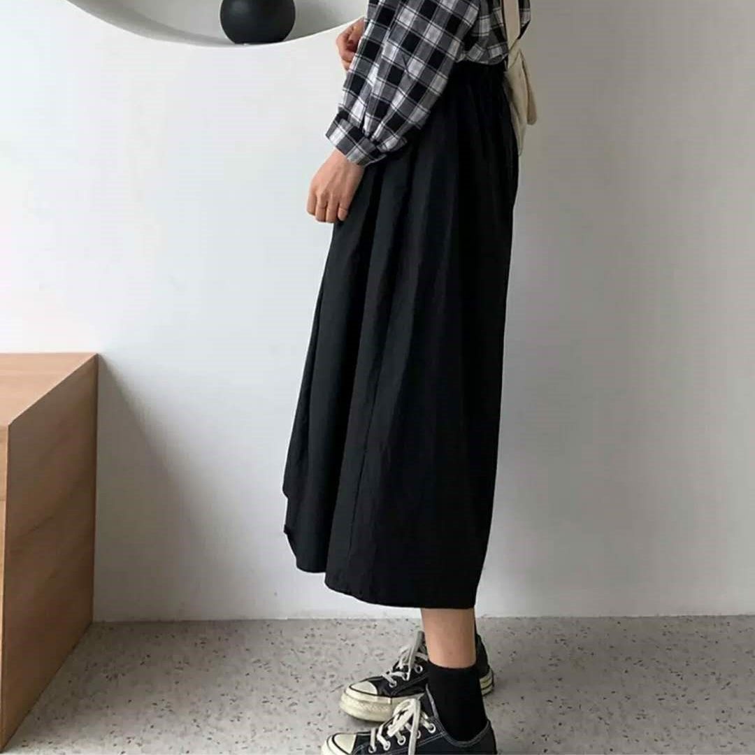 Japanese college style mid-length skirt for women Korean style student solid color elastic waist versatile loose A-line skirt ins