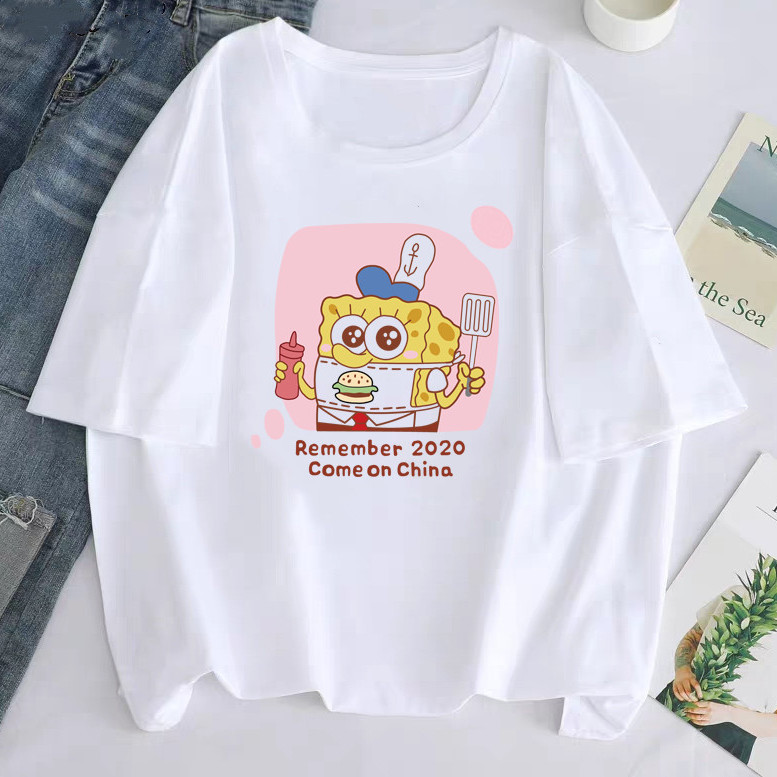 White short sleeve t-shirt female summer net red Korean loose and versatile student cartoon cute top