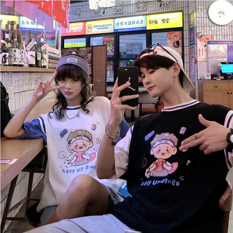 ins five-point short-sleeved t-shirt for men and women  new trendy couple wear summer tops class clothes high school students college style