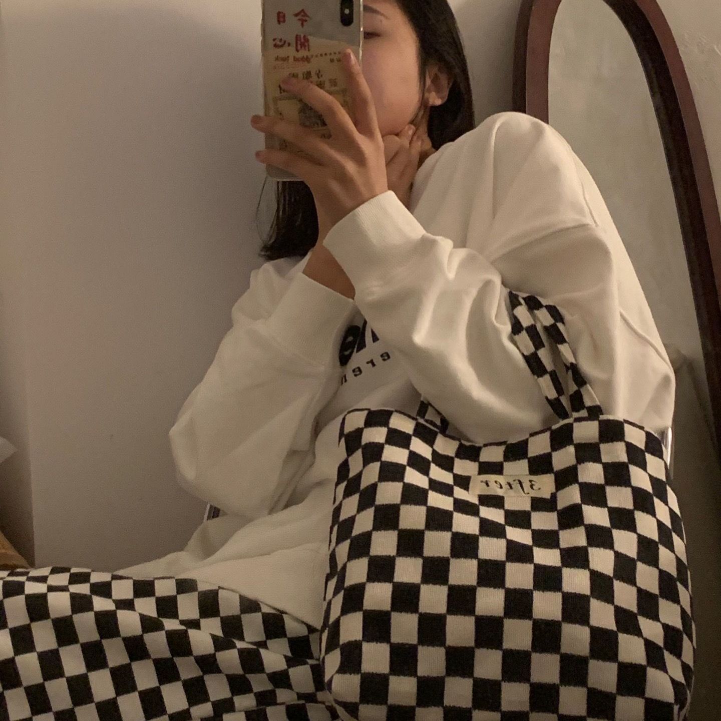 日韓ins新款棋盤格帆布包少女心便捷迷你格子小手提包休閒可愛女