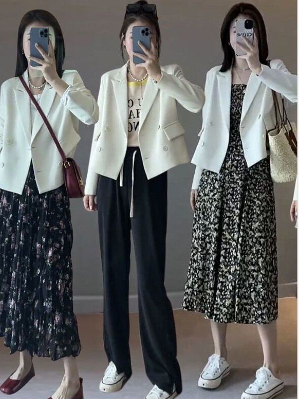 Off-white blazer women's spring and autumn new style casual versatile niche design simple temperament short small suit