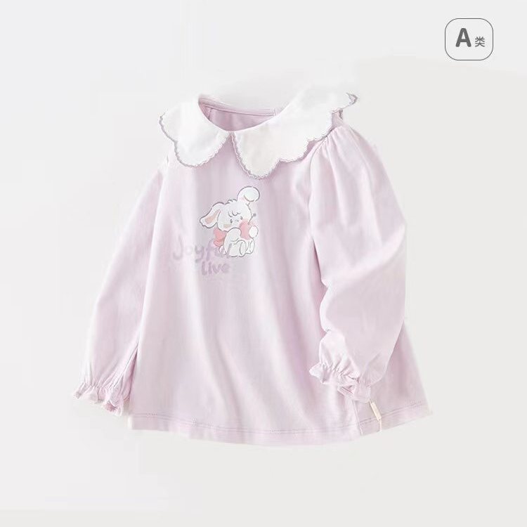 Girls' long-sleeved t-shirt spring and autumn new style Korean version of cute cartoon tops for small and medium-sized children, fashionable cotton bottoming shirts