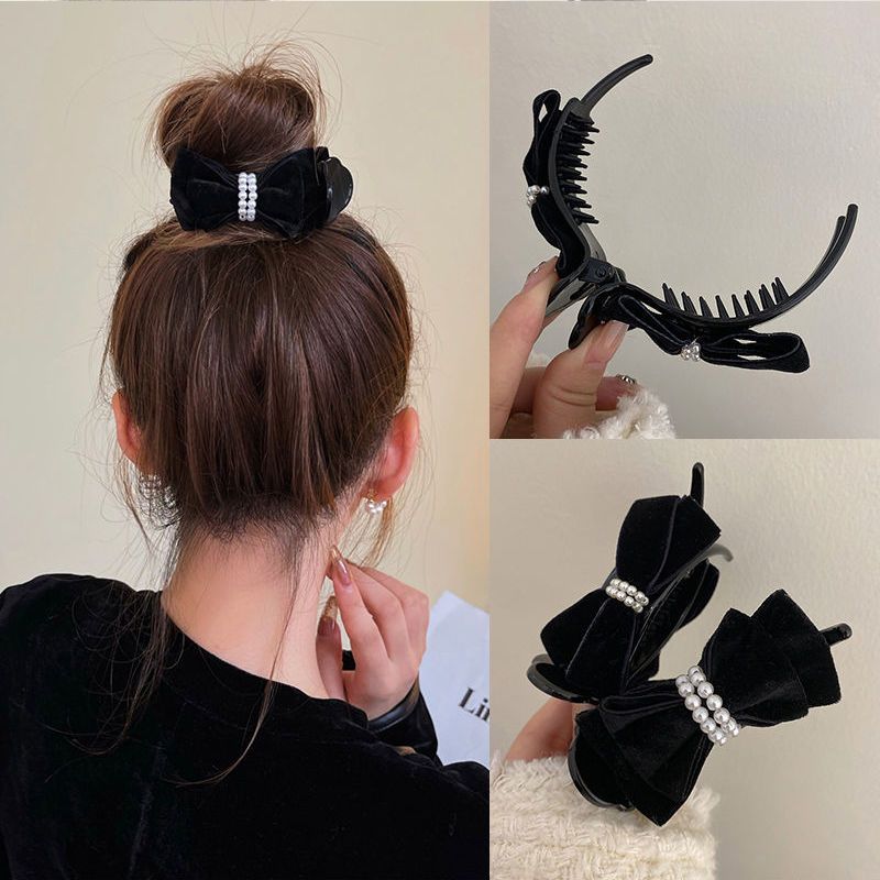 High ponytail hairpin for women, velvet bow, large grabber ball headband hair artifact shark clip hairpin headdress