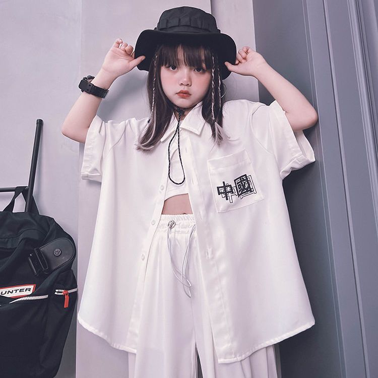 Boys and girls hip-hop sports suit short-sleeved white shirt all-match wide-leg long trousers performance clothing parent-child models