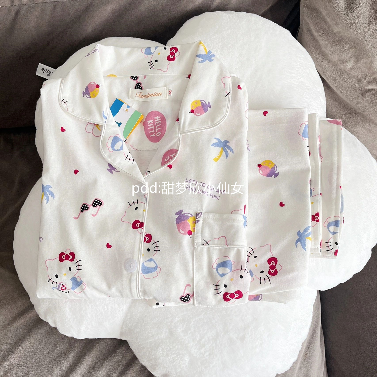 日系可愛hellokitty睡衣女春秋季新款長袖長褲卡通kt貓家居服套裝
