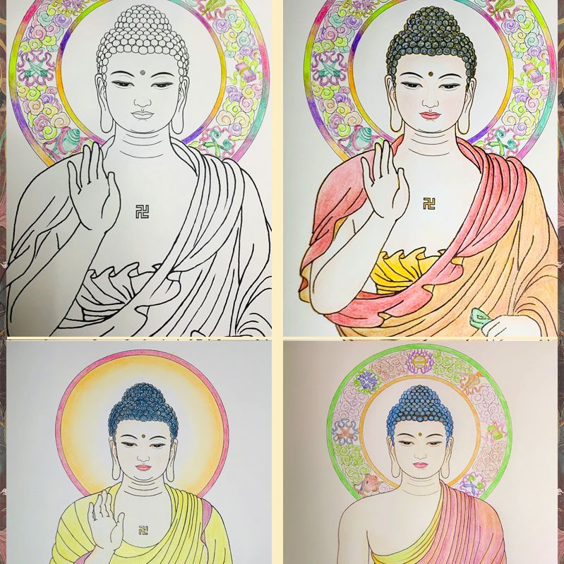 白描佛像线稿观音菩萨像地藏菩萨佛像画册金笔描佛像金刚经心经【3月