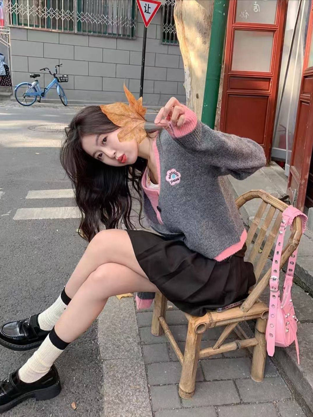 秋季溫柔假兩件拼接毛衣女春秋季韓系穿搭超好看短款針織開衫上衣