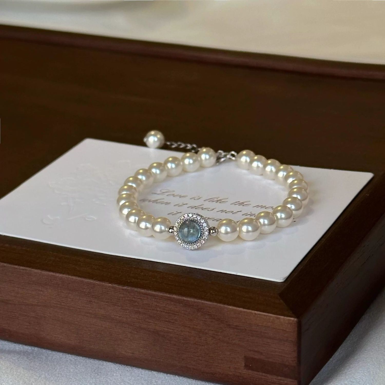 海蓝宝珍珠手链2023年新款轻奢小众 精致珍珠手串礼物送女友闺蜜
