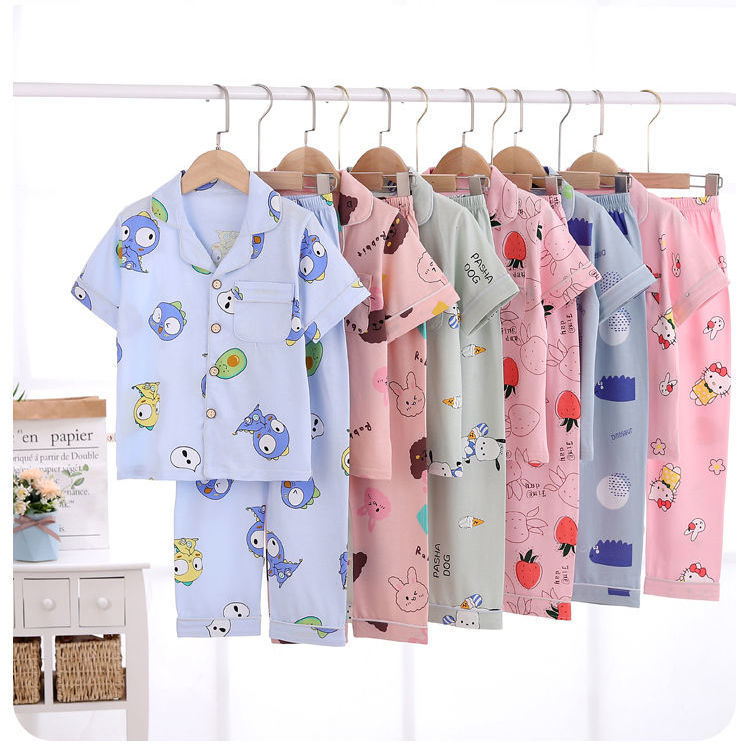 Children's pajamas women's net red cute spring and autumn models pure cotton summer thin children's home service suits air-conditioning clothing short-sleeved