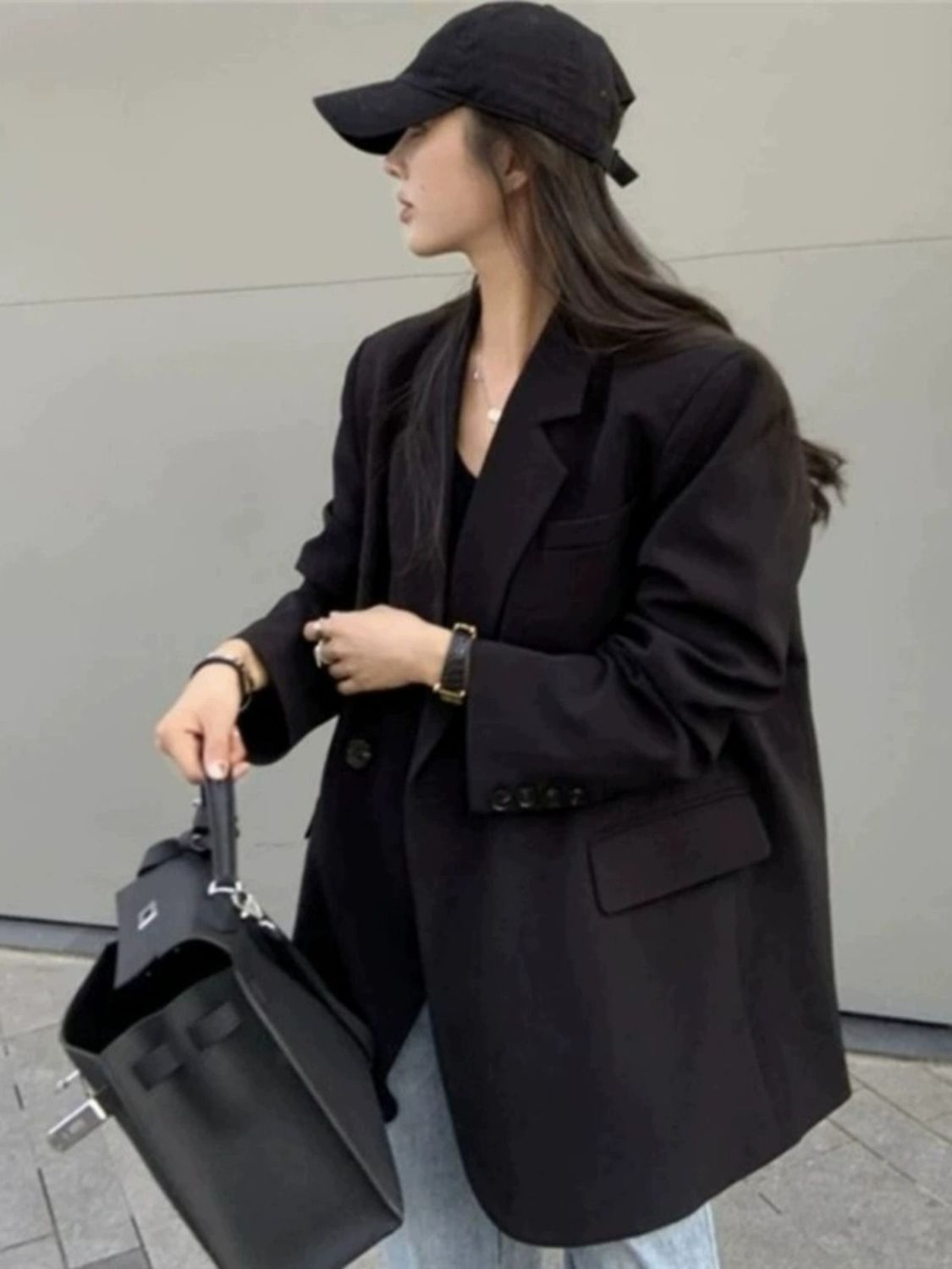 Black suit jacket for women spring and autumn 2023 new loose design sense of high-end lazy style suit casual top