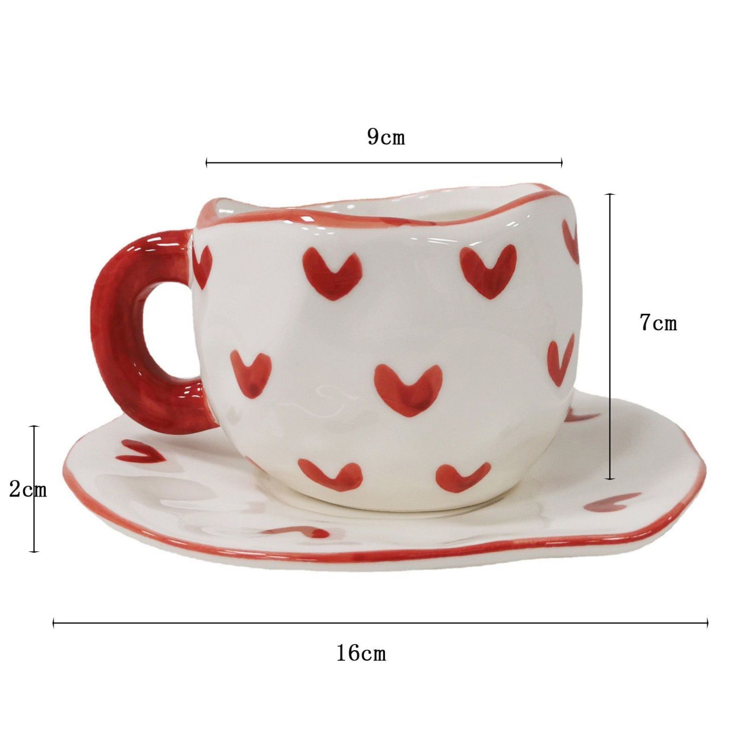 海棠依旧~新款ins红色爱心杯碟陶瓷手捏咖啡杯小众个性手绘杯碟