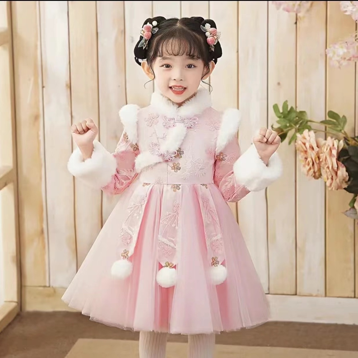 女童漢服拜年服2022新款小女孩過年古裝古風唐裝兒童新年衣服冬季