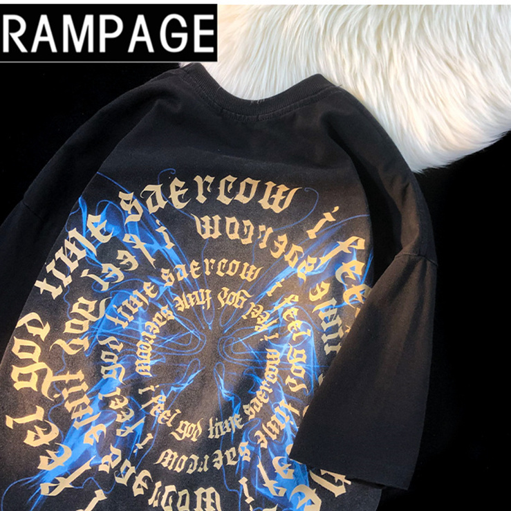 RAMPAGE100%純棉美式高街嘻哈字母蝴蝶印花短袖T恤男女寬鬆bf半袖