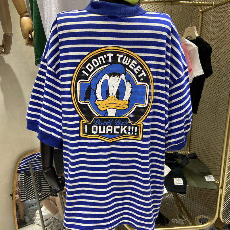 Short-sleeved t-shirt women's summer 2021 new Korean version of ins trendy striped POLO shirt lapel loose mid-length top