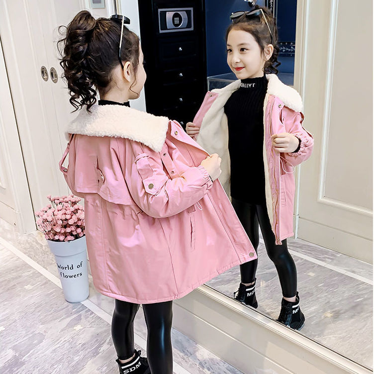 Girls' autumn and winter clothing Korean version of children's clothing 2022 new velvet thickened jacket children's middle-aged and older children's school to overcome the tide of cotton clothes