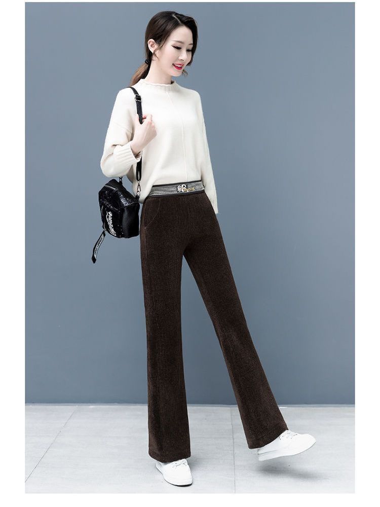 Chenille Loose Slight Ladies New Outer Wear Western Style Plus Velvet Versatile High Waist Elastic Corduroy Slim Ladies Pants