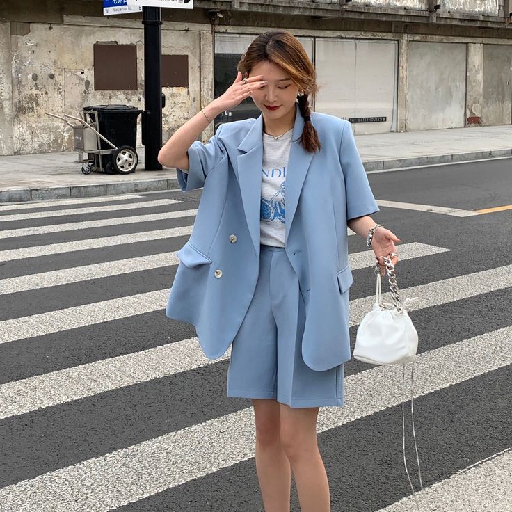 One piece / suit spring / summer  thin casual loose short sleeve suit coat women's Suit Shorts two piece set