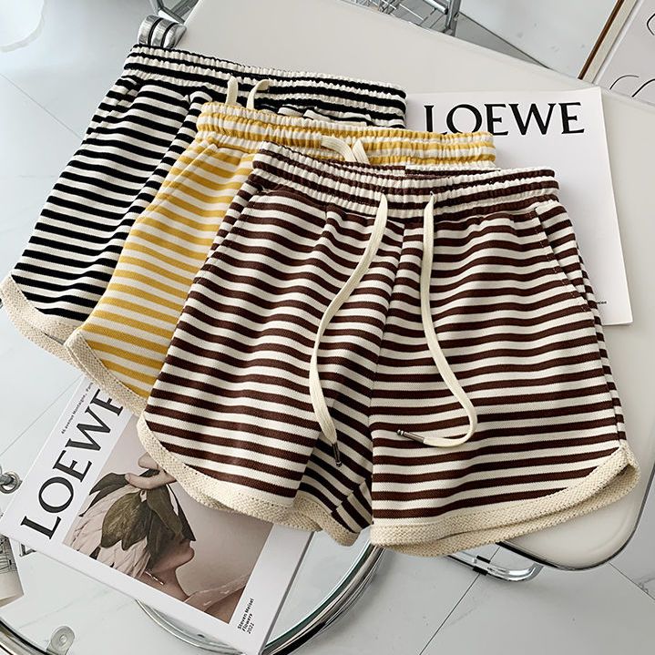 Striped shorts women's trendy ins summer high-waist design sense of outerwear loose wide-leg a-line thin sports casual hot pants