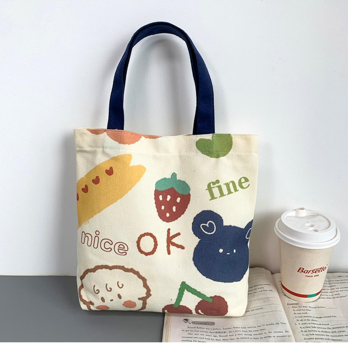 2023 new cartoon Japanese canvas bag women go out durable small cloth bag work lunch box handbag hand bag