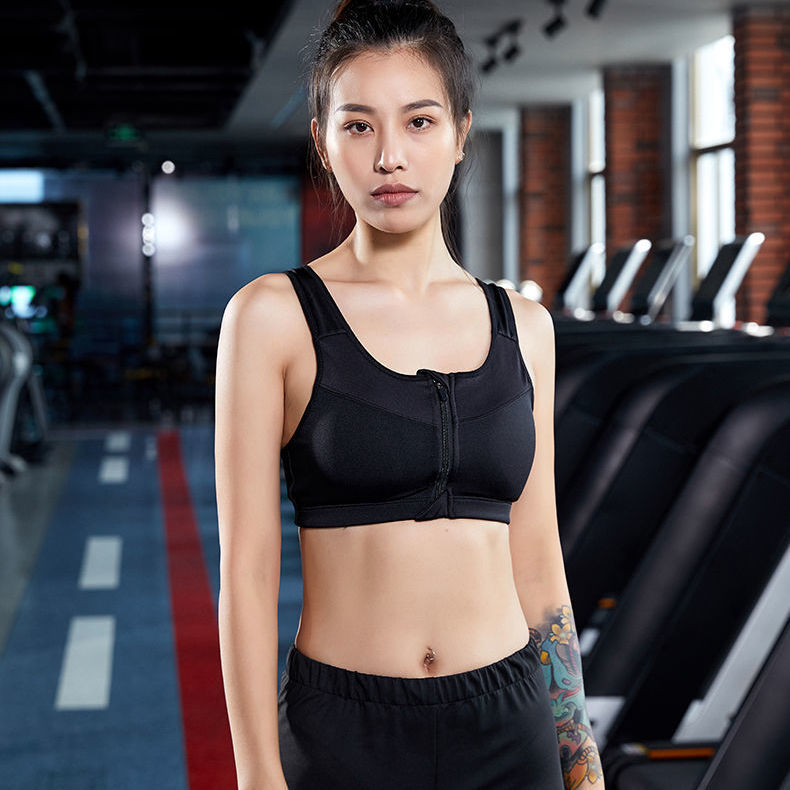 時尚健身運動內衣女士跑步瑜伽防震文胸網孔透氣速干拉鏈束胸內衣