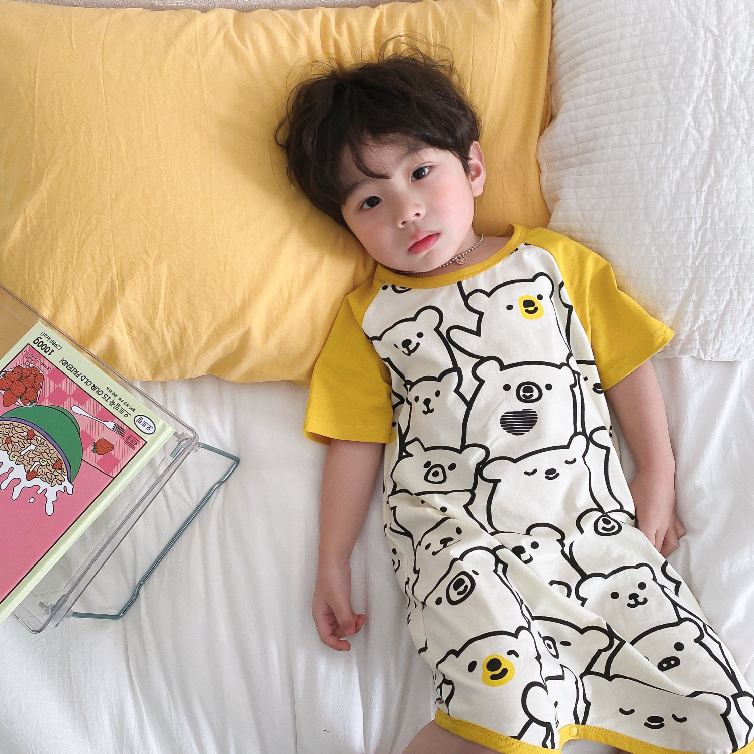 Baby cotton one-piece pajamas boys' cartoon nightgown children's summer home clothes girls' nightdress thin section air-conditioning clothes
