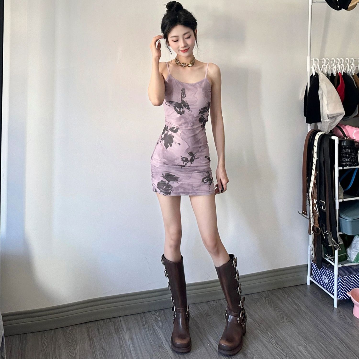 Xiaozi Pure Desire Slim Slim Slim Small High-end Temperament Package Hip Dress Hot Girl Floral Sling Skirt Female Summer