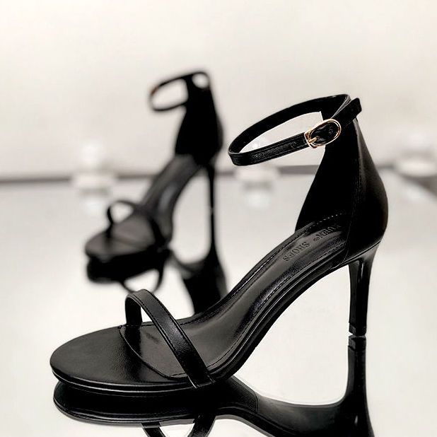 年新款高跟凉鞋女细跟一字带夏季小众设计感性感法式百搭黑色