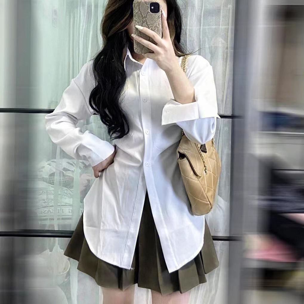 春秋新款氣質收腰白襯衫女法式設計感小眾韓版修身顯瘦百搭襯衣潮